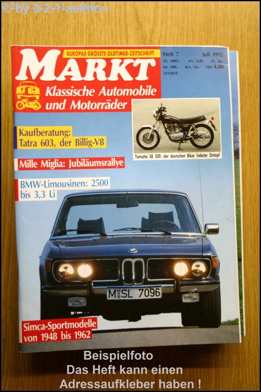 Oldtimer Markt 7/92 BMW 2500 Simca Yamaha Tatra 603